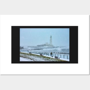 whitley bay lighthouse winter postcard Posters and Art